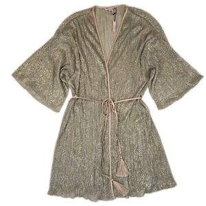 Victoria's Secret Metallic Gold Sheer Kimono Robe Short Length Size M/L NWT‎